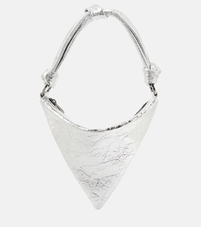 Amina Muaddi Mini Cameron Cracked Mirror Top Handle In Silver