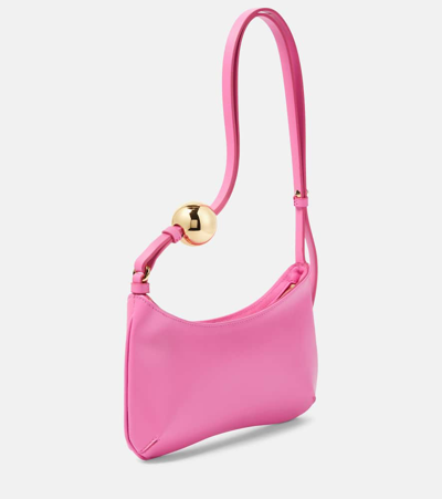 Shop Jacquemus Le Bisou Perle Leather Shoulder Bag In Neon Pink