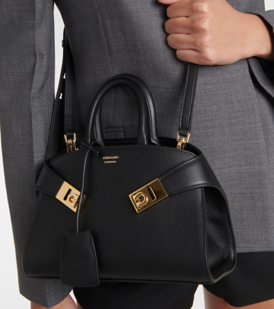 Ferragamo Hug Mini Leather Tote Bag In Black