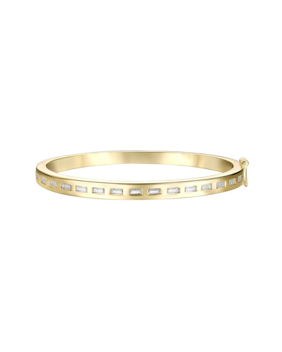 Rachel Glauber 14k Gold Plated With Bezel Set Clear Cubic Zirconia Baguette Bangle Bracelet