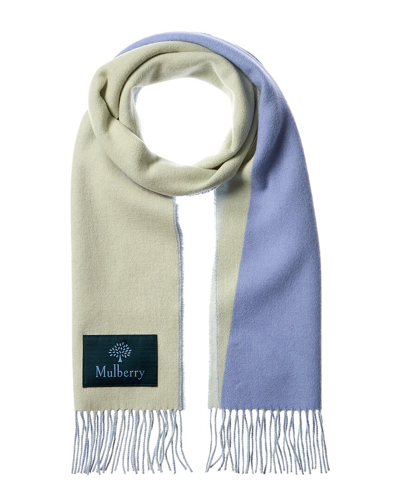Shop Mulberry Logo Wool & Cashmere-blend Scarf In Blue