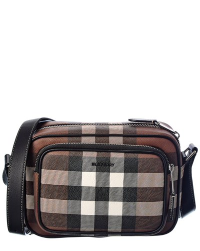 Shop Burberry Check E-canvas Crossbody In Brown