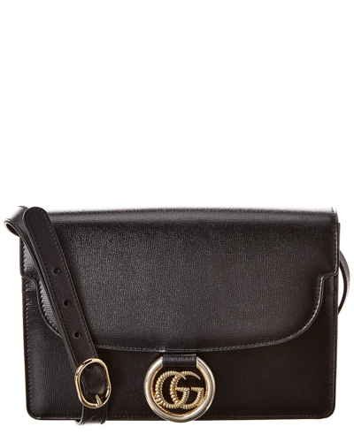 Shop Gucci Torchon Double G Leather Shoulder Bag In Black
