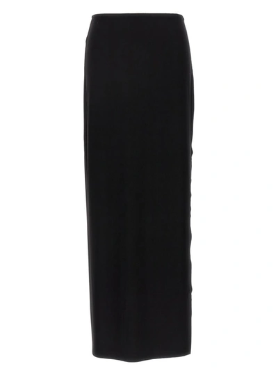 Shop Norma Kamali Long Skirt Wide Slit In Black