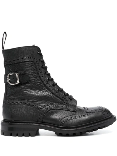 Tricker's Rugged Black Leather Boots With Brogue Detailing In Multi