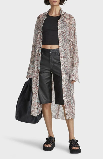 Shop Rag & Bone Leona Paisley Long Sleeve Sheer Silk Blend Shirtdress In Cream Multi