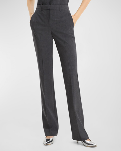 Shop Theory Slim Full-length Stretch Wool Trousers In Chmg