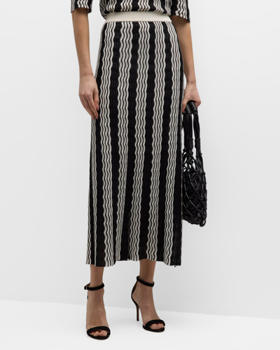 Shop Misook Wavy Pointelle-knit Straight Midi Skirt In Black/white
