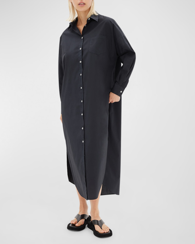 Shop Lmnd Chiara Cotton Button-front Maxi Shirt Dress In Black