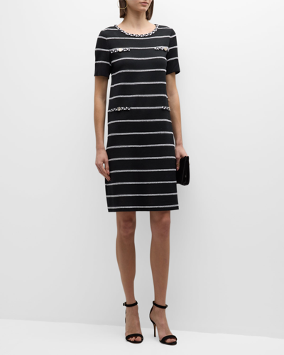 Shop Misook Striped Textural-knit Midi Shift Dress In Black/white
