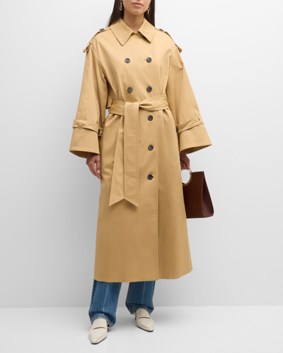 Shop By Malene Birger Alanis Double-breasted Cotton Twill Trench Coat In Sand Beige