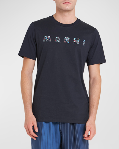 Shop Marni Men's Floral Logo T-shirt In Midnight/b