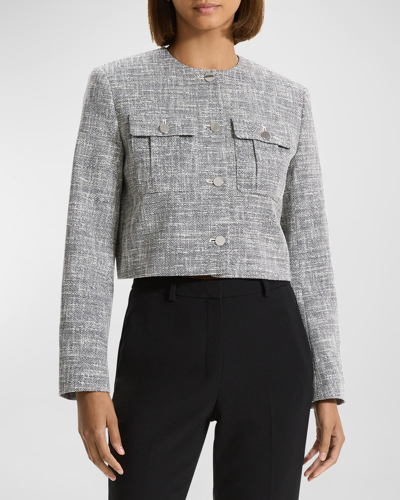 Shop Theory Tweed Canvas Cropped Military Jacket In Black Multi