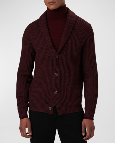 Shop Bugatchi Men's Ribbed Shawl Cardigan Sweater In Burgundy