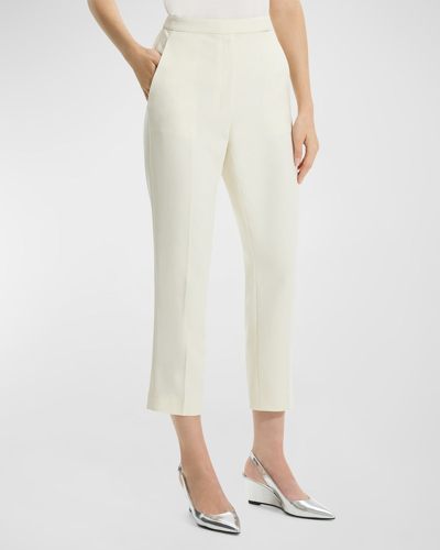 Shop Theory High-waist Slim Cropped Admiral Crepe Pants In Rice