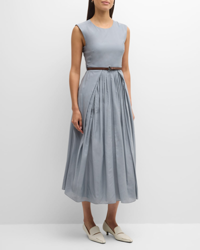 Shop Emporio Armani Sleeveless Pleated A-line Midi Dress In Light Blue