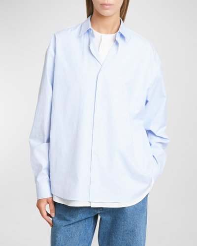 Shop Loewe Double Layered Button-down Blouse In Blue White