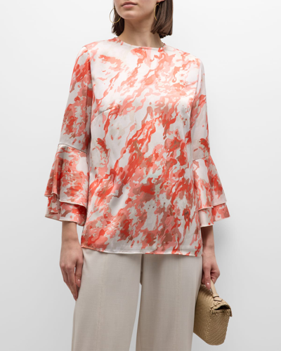 Shop Misook Abstract-print Bell-sleeve Blouse In Spice/citrine/ita