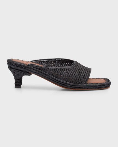 Shop Carrie Forbes Port Raffia Kitten-heel Slide Sandals In Black