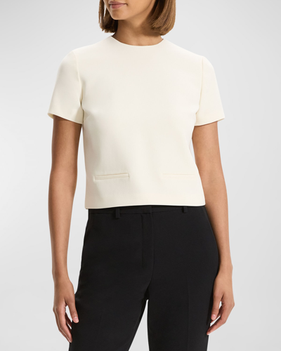 Shop Theory Admiral Crepe Short-sleeve Crop Top In Rice