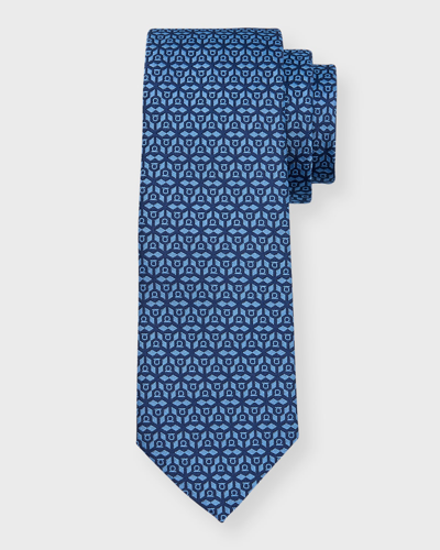 Shop Ferragamo Men's Gancini Jacquard Silk Tie In Marine