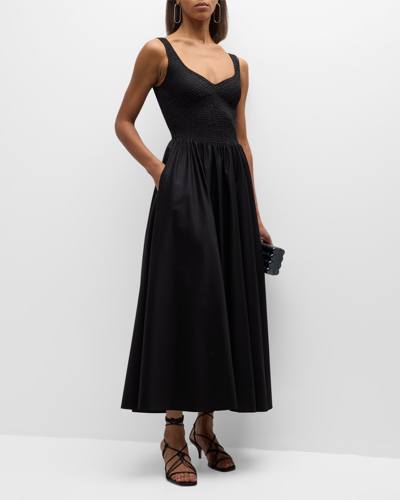 Shop La Ligne Cruz Directional Smocked Maxi Dress In Black