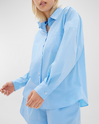 Shop Lmnd Chiara Garment-dyed Cotton Button-front Shirt In Lagoon