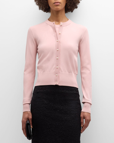 Shop Dolce & Gabbana Twinset Knit Pearly-button Crewneck Cardigan In Pink