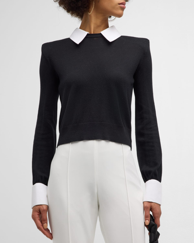 Shop L Agence April Poplin Collar Pullover Top In Blackwhite