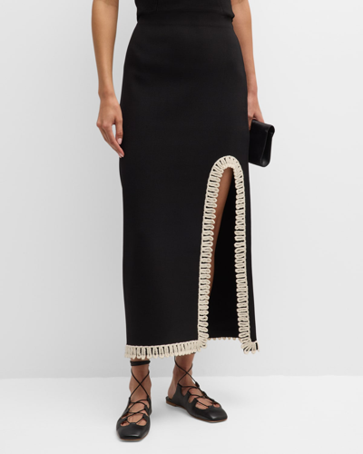 Shop By Malene Birger Gabie Side-slit Braid-trim Maxi Skirt In Black