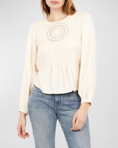 Shop Joie Rosamund Pleated Crochet-inset Blouse In Pearled Ivory
