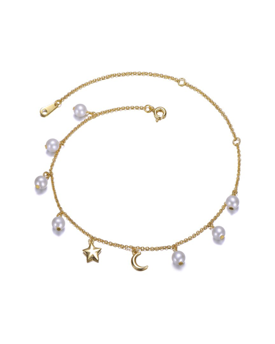 Genevive 14k Plated 4mm Pearl Cz Ankle Bracelet