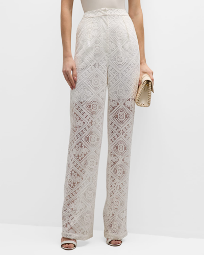Shop Misook High-rise Straight-leg Floral Lace Pants In White