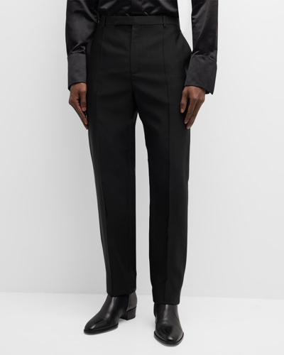 Shop Saint Laurent Men's Tailored Slim Pintuck Pants In Nero