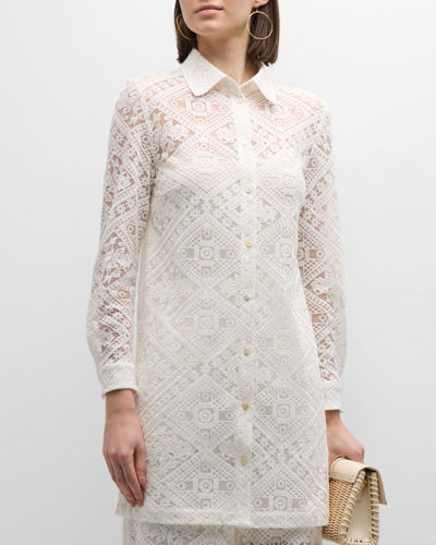 Shop Misook Button-down Floral Lace Shirt Jacket In White
