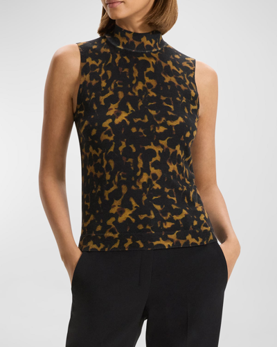 Theory Regal Merino Wool Tortoise Shell Top In Dk Br Mlt