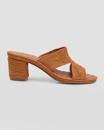 Shop Carrie Forbes Cara Raffia Block-heel Mule Sandals In Cognac
