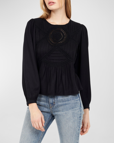 Shop Joie Rosamund Pleated Crochet-inset Blouse In Caviar
