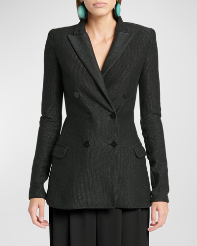 Shop Giorgio Armani Jersey Jacquard Double-breasted Blazer In Solid Black