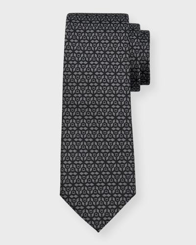 Shop Ferragamo Men's Gancini Jacquard Silk Tie In Nero
