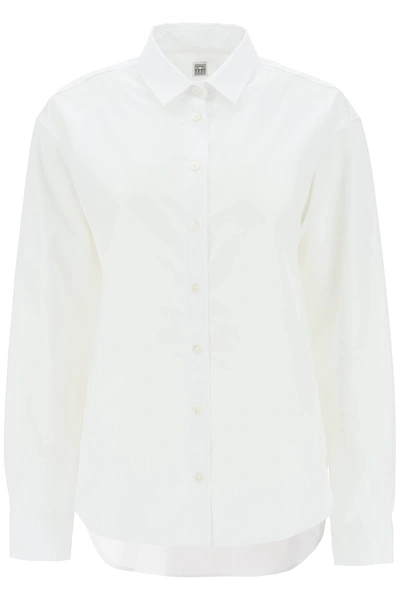 Shop Totême Logo Embroidered Cotton Shirt In White