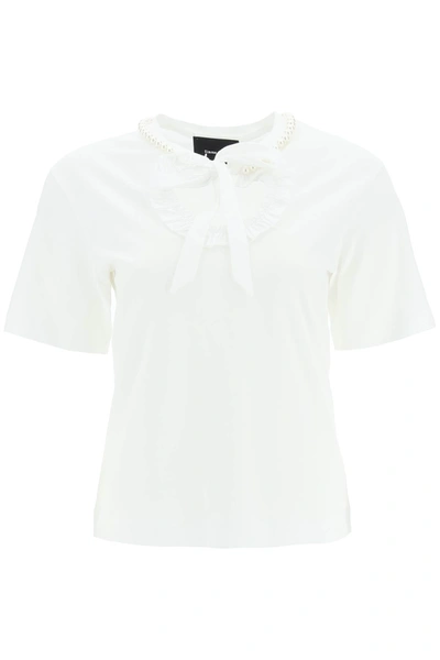 Shop Simone Rocha T Shirt With Heart Shaped Cut Out And Pearls In White