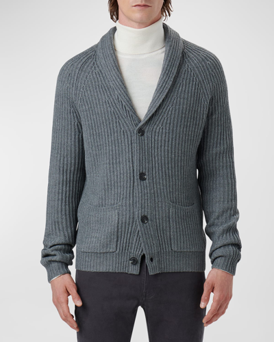 Shop Bugatchi Men's Ribbed Shawl Cardigan Sweater In Cement