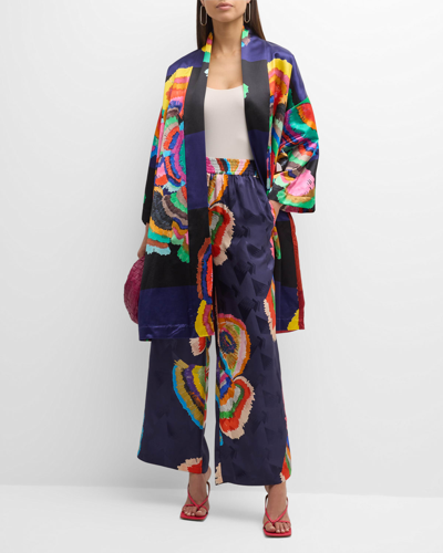 Shop Rianna + Nina Paradisos Freia Pleated Silk Coat In Achinos Royal
