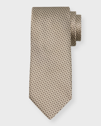 Shop Canali Men's Micro-basketweave Silk Jacquard Tie In Beige