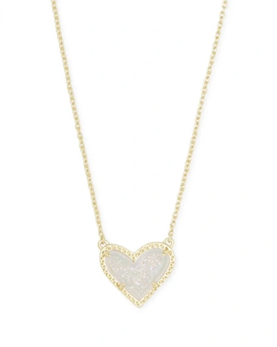 Shop Kendra Scott Women's Ari Heart Short Pendant Necklace In Gold Iridescent Drusy In Multi
