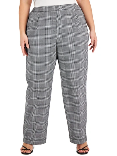Shop Bar Iii Plus Womens Houndstooth High Rise Wide Leg Pants In Multi