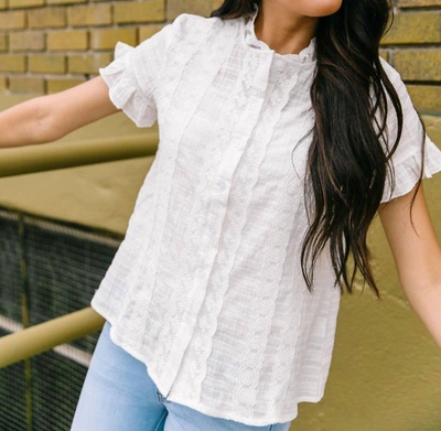 Shop Hayden La Sybil Lace Button-down Blouse In White