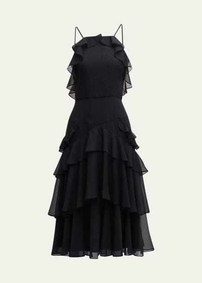 Shop Jason Wu Tiered Polka Dot Chiffon Ruffle Midi Dress In Black