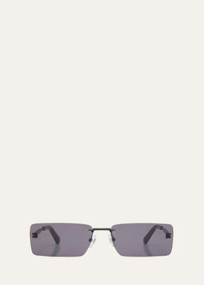 Shop Off-white Men's Riccione Metal Rectangle Sunglasses In Black